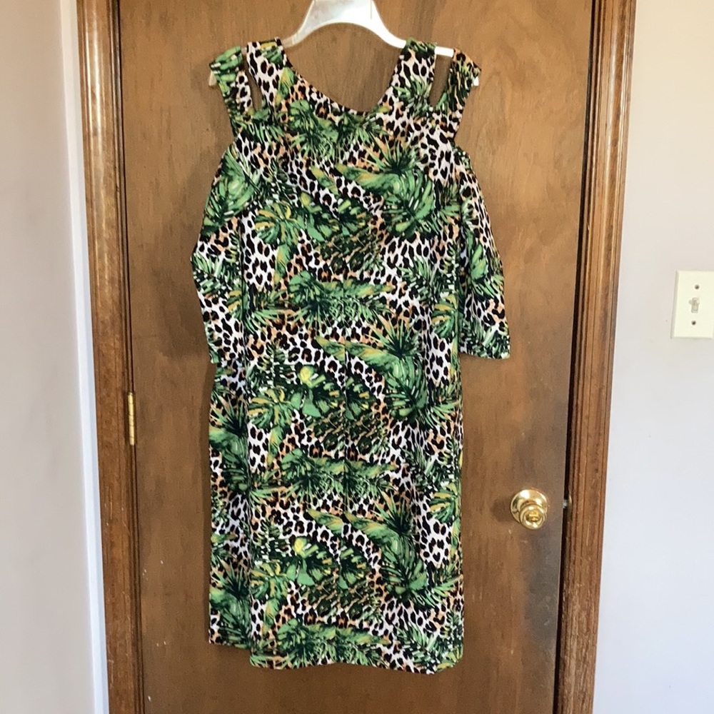 Bold Elements Cheetah tropical shoulder cut outs dress w stretch XXL - Picture 15 of 16